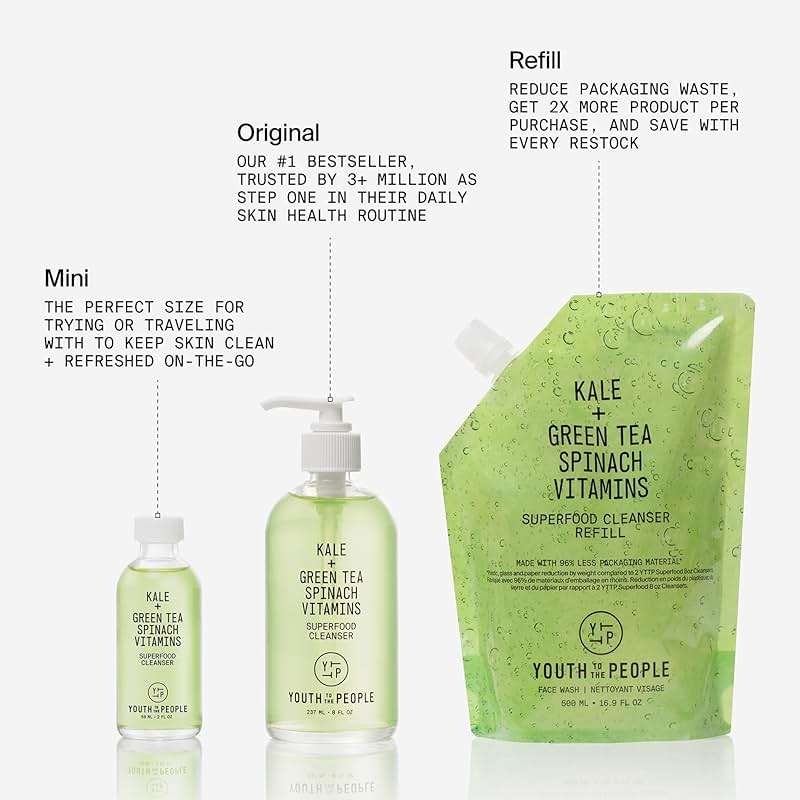 Youth To The People Superfood Facial Cleanser - Kale + Green Tea Daily Face Wash, Gently Removes Makeup, SPF, and Oils, Soothing Antioxidants for Glowing Skin, pH Balance, Clean Pores, Refillable - Image 8