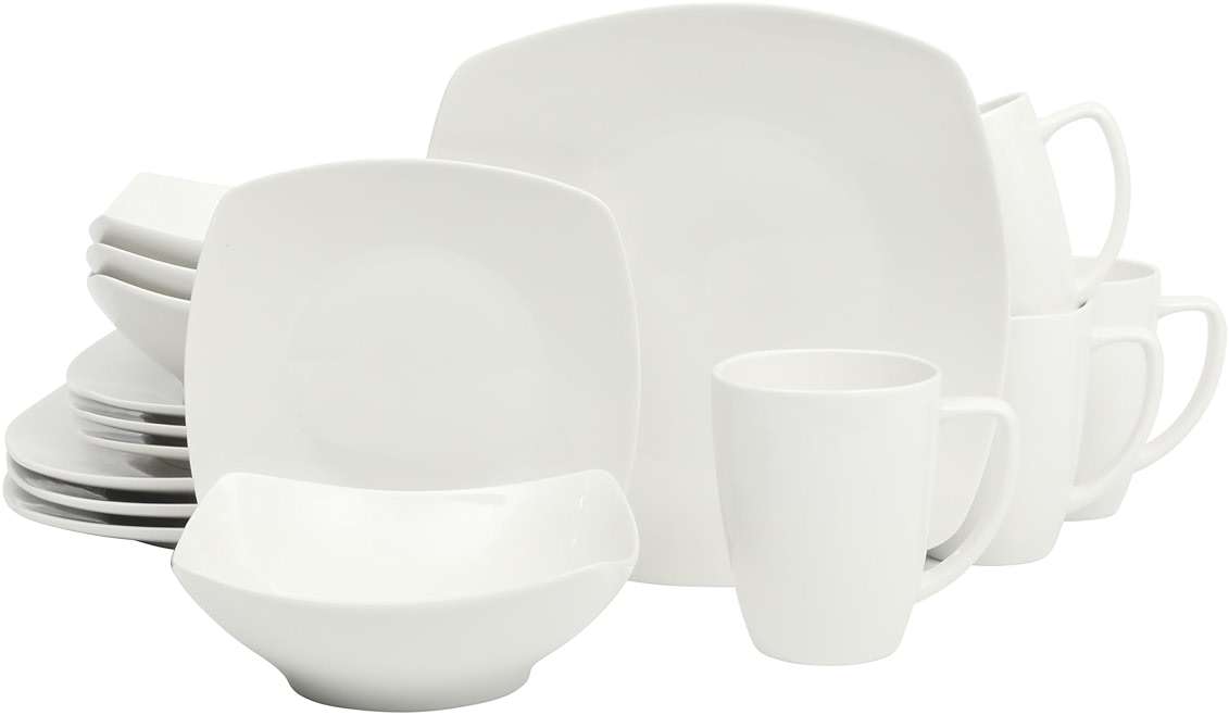 Gibson Home Zen Buffet White Porcelain Dinnerware Set for 4, Square Plates Bowls and Mugs, Chip and Scratch Resistant, Dishwasher and Microwave Safe, 16 Piece - Image 1