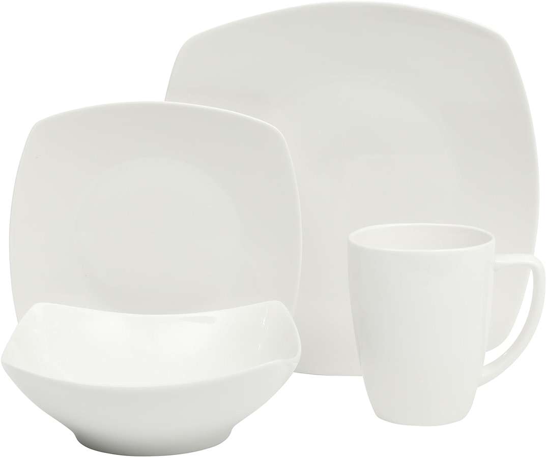 Gibson Home Zen Buffet White Porcelain Dinnerware Set for 4, Square Plates Bowls and Mugs, Chip and Scratch Resistant, Dishwasher and Microwave Safe, 16 Piece - Image 6
