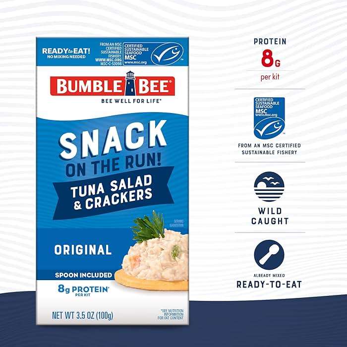 Bumble Bee Snack On The Run! Protein Pack, 8g per Box - Original Tuna Salad with Crackers Kit - Ready to Eat Easy-Open Can - Wild Caught MSC-Certified Tuna (Pack of 3) - Image 2