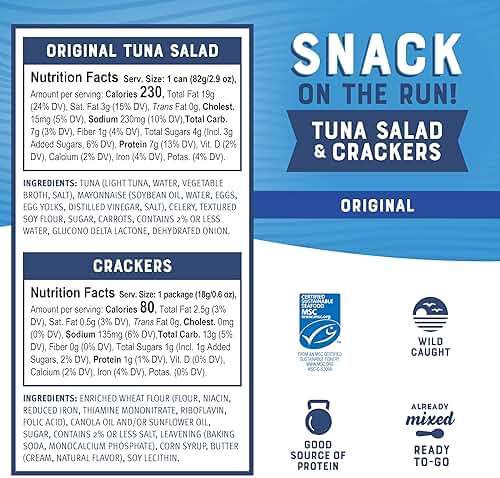 Bumble Bee Snack On The Run! Protein Pack, 8g per Box - Original Tuna Salad with Crackers Kit - Ready to Eat Easy-Open Can - Wild Caught MSC-Certified Tuna (Pack of 3) - Image 3