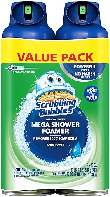 Scrubbing Bubbles Mega Bathroom and Shower Foamer Aerosol, Rainshower Scent, 20oz (Pack of 2) - Product Image
