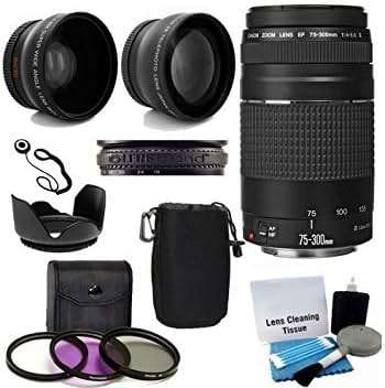 Canon EF 75-300mm f/4-5.6 III Telephoto Zoom Lens with 2X Telephoto Lens, HD Wide Angle Lens and Accessories (8 Piece Kit) - Image 1