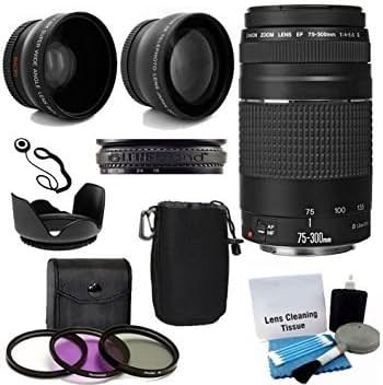 Canon EF 75-300mm f/4-5.6 III Telephoto Zoom Lens with 2X Telephoto Lens, HD Wide Angle Lens and Accessories (8 Piece Kit) - Product Image