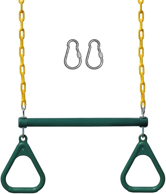 Jungle Gym Kingdom Swing Sets for Backyard, Monkey Bars & Swingset Accessories - Set Includes 18" Trapeze Swing Bar & 48" Heavy Duty Chain with Locking Carabiners - Outdoor Play Equipment (Green) - Product Image