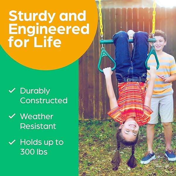 Jungle Gym Kingdom Swing Sets for Backyard, Monkey Bars & Swingset Accessories - Set Includes 18" Trapeze Swing Bar & 48" Heavy Duty Chain with Locking Carabiners - Outdoor Play Equipment (Green) - Image 4