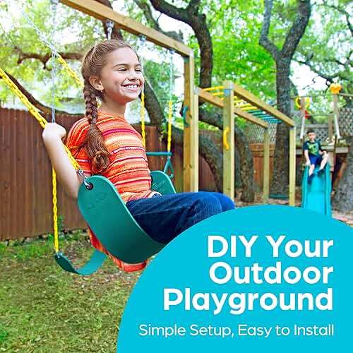Jungle Gym Kingdom Swing Sets for Backyard, Monkey Bars & Swingset Accessories - Set Includes 18" Trapeze Swing Bar & 48" Heavy Duty Chain with Locking Carabiners - Outdoor Play Equipment (Green) - Image 5
