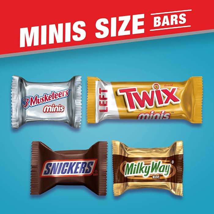 Mars SNICKERS, TWIX, 3 MUSKETEERS & MILKY WAY Individually Wrapped Variety Pack Minis Chocolate Candy Bars Bulk Assortment, 67.2 oz Bag - Image 3