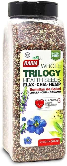 Badia Trilogy Health Seed, Flax, Chia, Hemp Seeds Blend, High Fiber Superfood Mix, Omega-3, 21 oz - Product Image