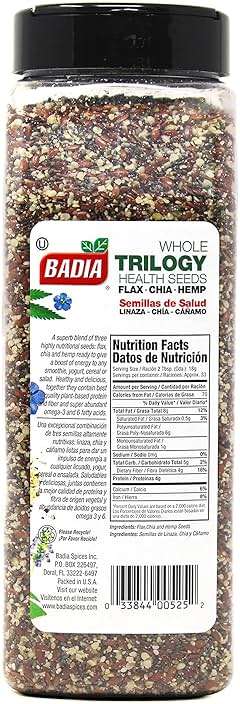 Badia Trilogy Health Seed, Flax, Chia, Hemp Seeds Blend, High Fiber Superfood Mix, Omega-3, 21 oz - Image 2