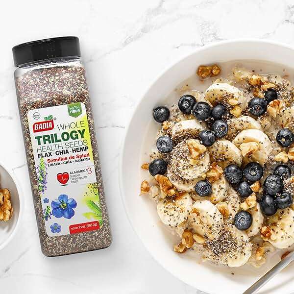 Badia Trilogy Health Seed, Flax, Chia, Hemp Seeds Blend, High Fiber Superfood Mix, Omega-3, 21 oz - Image 5