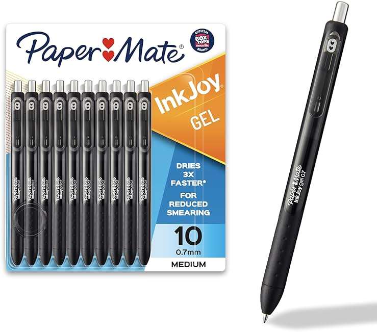 Paper Mate InkJoy Black Gel Pens Medium Point (0.7 mm) Comfort Grip 10 Count Fast Dry Ink Ideal for Smooth Writing - Image 1