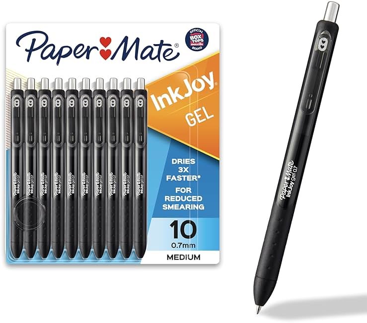 Paper Mate InkJoy Black Gel Pens Medium Point (0.7 mm) Comfort Grip 10 Count Fast Dry Ink Ideal for Smooth Writing - Product Image