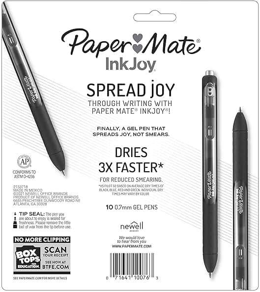 Paper Mate InkJoy Black Gel Pens Medium Point (0.7 mm) Comfort Grip 10 Count Fast Dry Ink Ideal for Smooth Writing - Image 8