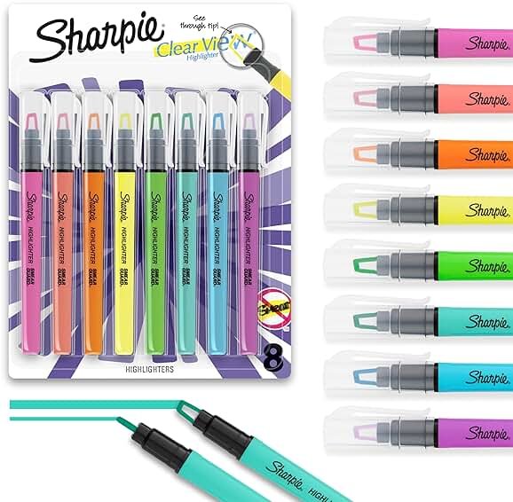 Sharpie Clear View Stick Highlighters, See-Through Chisel Tip, Assorted Fluorescent Colors, 8 Count - School, Home, and Office Use, Teacher Supplies - Product Image