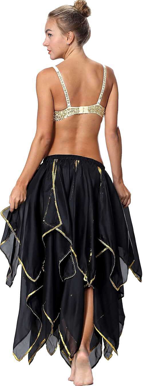 Seawhisper 10 Panel Skirt Women - Handkerchief Maxi Skirt with Gold Sequins, Multi-Use Adult Belly Dance Skirt - Image 2