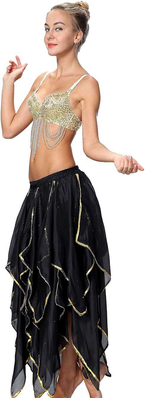 Seawhisper 10 Panel Skirt Women - Handkerchief Maxi Skirt with Gold Sequins, Multi-Use Adult Belly Dance Skirt - Image 3