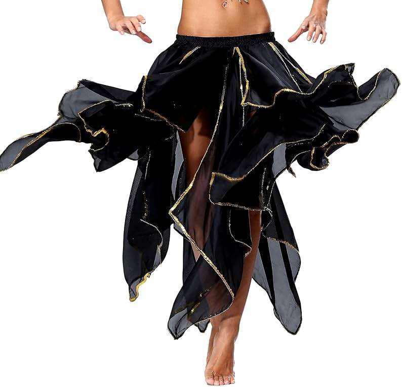 Seawhisper 10 Panel Skirt Women - Handkerchief Maxi Skirt with Gold Sequins, Multi-Use Adult Belly Dance Skirt - Image 4