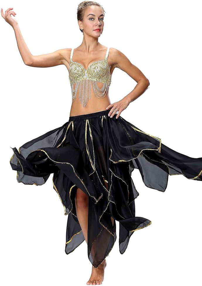 Seawhisper 10 Panel Skirt Women - Handkerchief Maxi Skirt with Gold Sequins, Multi-Use Adult Belly Dance Skirt - Image 5