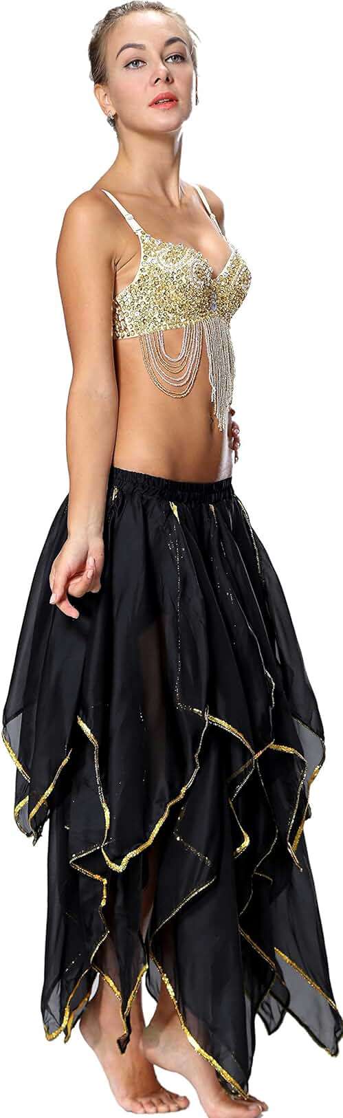 Seawhisper 10 Panel Skirt Women - Handkerchief Maxi Skirt with Gold Sequins, Multi-Use Adult Belly Dance Skirt - Image 7