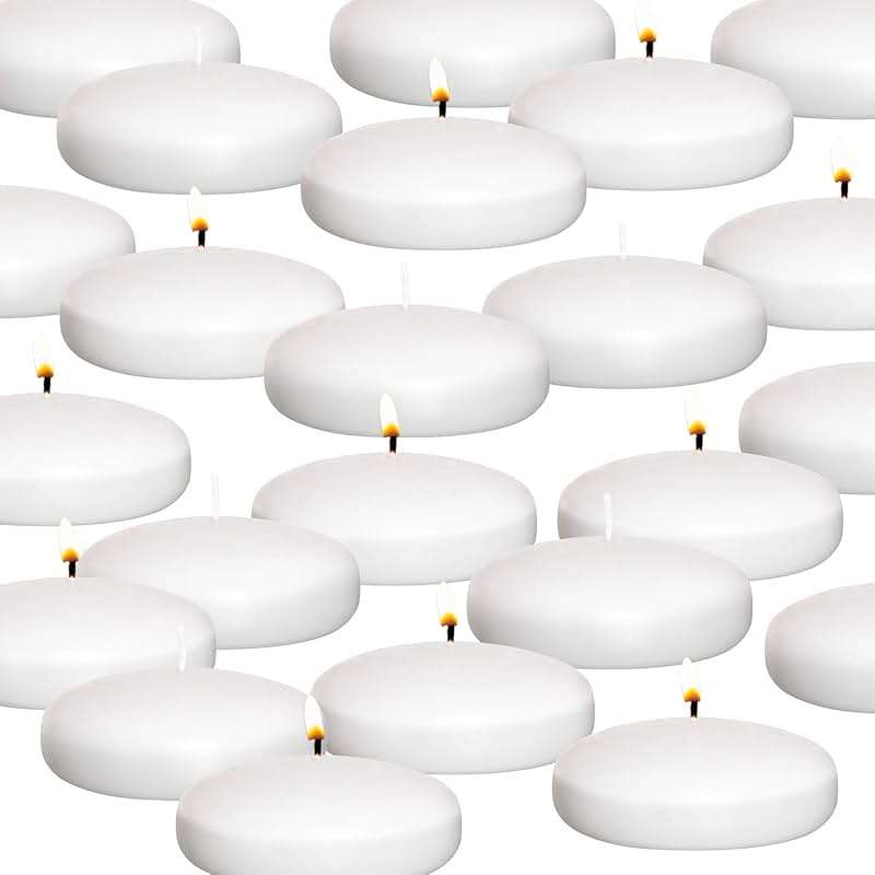 Floating Candles 3 inch White, Unscented Dripless Wax Discs | Made in USA Long Burning Floating Candles for Centerpieces 8-10 Hour Burn Time, Weddings, Parties, Home Décor & Holidays - Royal Imports - Image 1