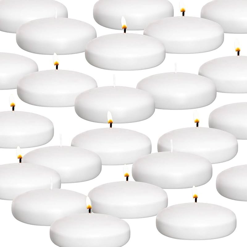 Floating Candles 3 inch White, Unscented Dripless Wax Discs | Made in USA Long Burning Floating Candles for Centerpieces 8-10 Hour Burn Time, Weddings, Parties, Home Décor & Holidays - Royal Imports - Product Image