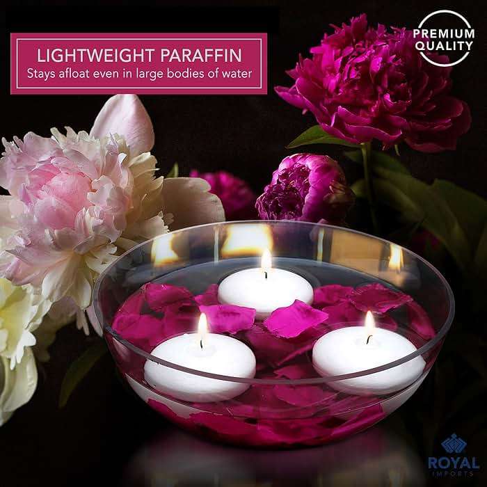 Floating Candles 3 inch White, Unscented Dripless Wax Discs | Made in USA Long Burning Floating Candles for Centerpieces 8-10 Hour Burn Time, Weddings, Parties, Home Décor & Holidays - Royal Imports - Image 3