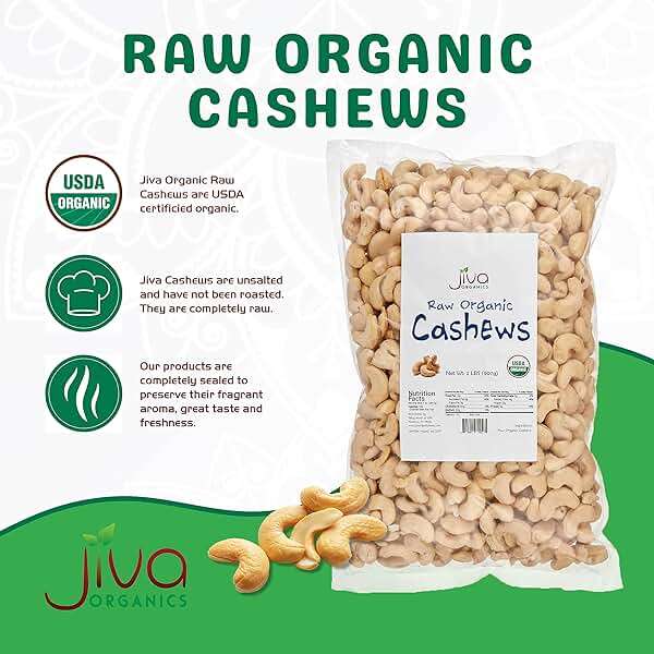 Organic Raw Cashews 2 LB Bag, Gluten-Free, Non-GMO, Vegan, Whole Raw Nuts, Unsalted, Unroasted, Crunchy & Healthy Snack, For Baking & Cooking by Jiva Organics - Image 4