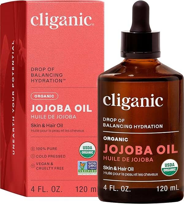 Cliganic Organic Jojoba Oil, 100% Pure (4oz) | Moisturizing for Face, Hair, Skin & Nails | Natural Cold Pressed Hexane Free | Base Carrier Oil - Product Image