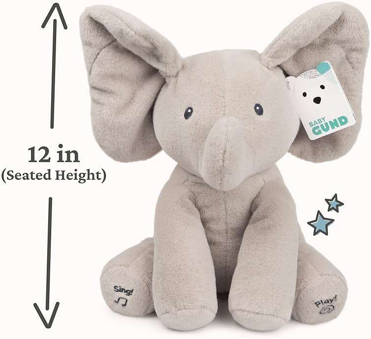 GUND Baby Animated Flappy the Elephant Plush, Singing Stuffed Animal Baby Toy for Ages 0 and Up, Gray, 12" - Image 3
