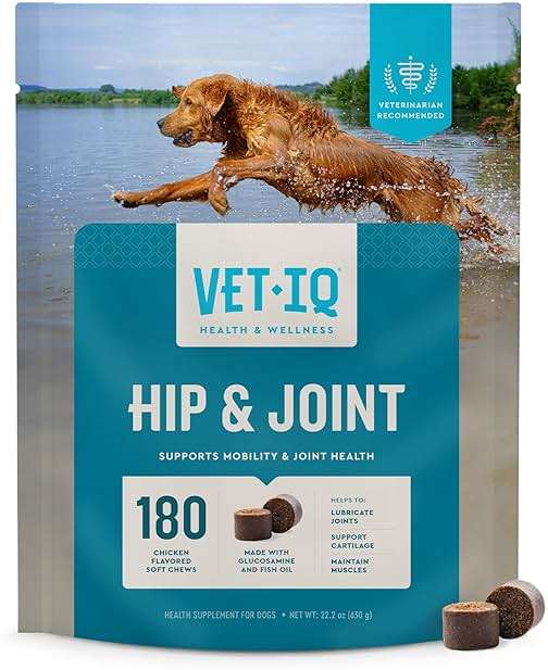 VetIQ Glucosamine Hip & Joint Supplement for Dogs, 180 Soft Chews, Joint Support Supplement with MSM and Krill, Dog Health Supplies Large & Small Breed, Chicken Flavored Chewables - Image 1