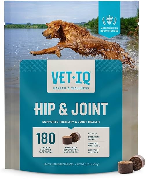 VetIQ Glucosamine Hip & Joint Supplement for Dogs, 180 Soft Chews, Joint Support Supplement with MSM and Krill, Dog Health Supplies Large & Small Breed, Chicken Flavored Chewables - Product Image