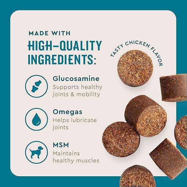 VetIQ Glucosamine Hip & Joint Supplement for Dogs, 180 Soft Chews, Joint Support Supplement with MSM and Krill, Dog Health Supplies Large & Small Breed, Chicken Flavored Chewables - Image 4