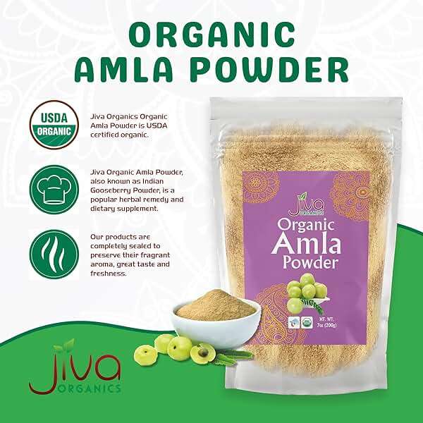 Jiva Organics Organic Pure Amla Berry Powder, 7 Ounce - Food Grade & Non-GMO - for Cooking & Beauty Care - Image 2