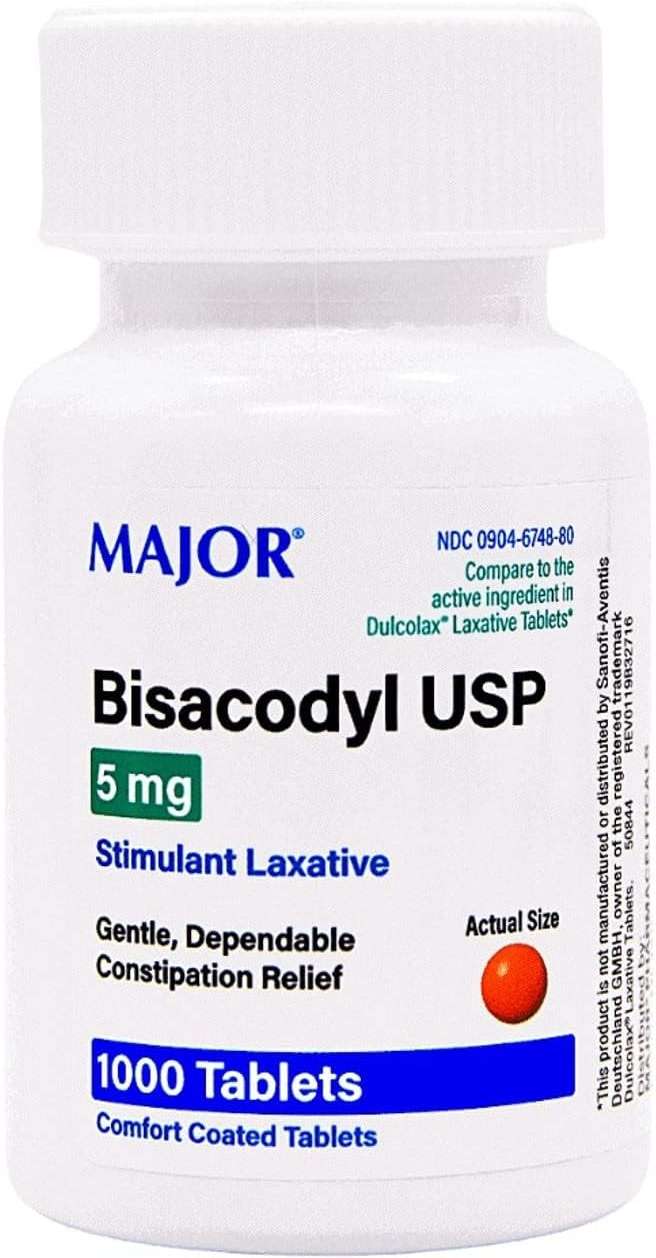 Major Bisacodyl 5MG Generic for Dulcolax Laxative Coated Tablets 1000 ct - Image 1
