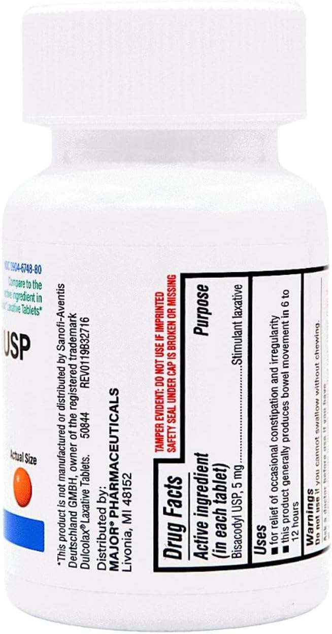 Major Bisacodyl 5MG Generic for Dulcolax Laxative Coated Tablets 1000 ct - Image 2