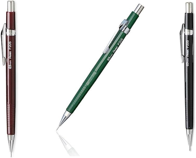 Value Pack of 3 Pentel Sharp Automatic Pencil, 0.5mm, Black, Burgundy, Green Barrels, 3 Pack (P205) by Pentel - Product Image
