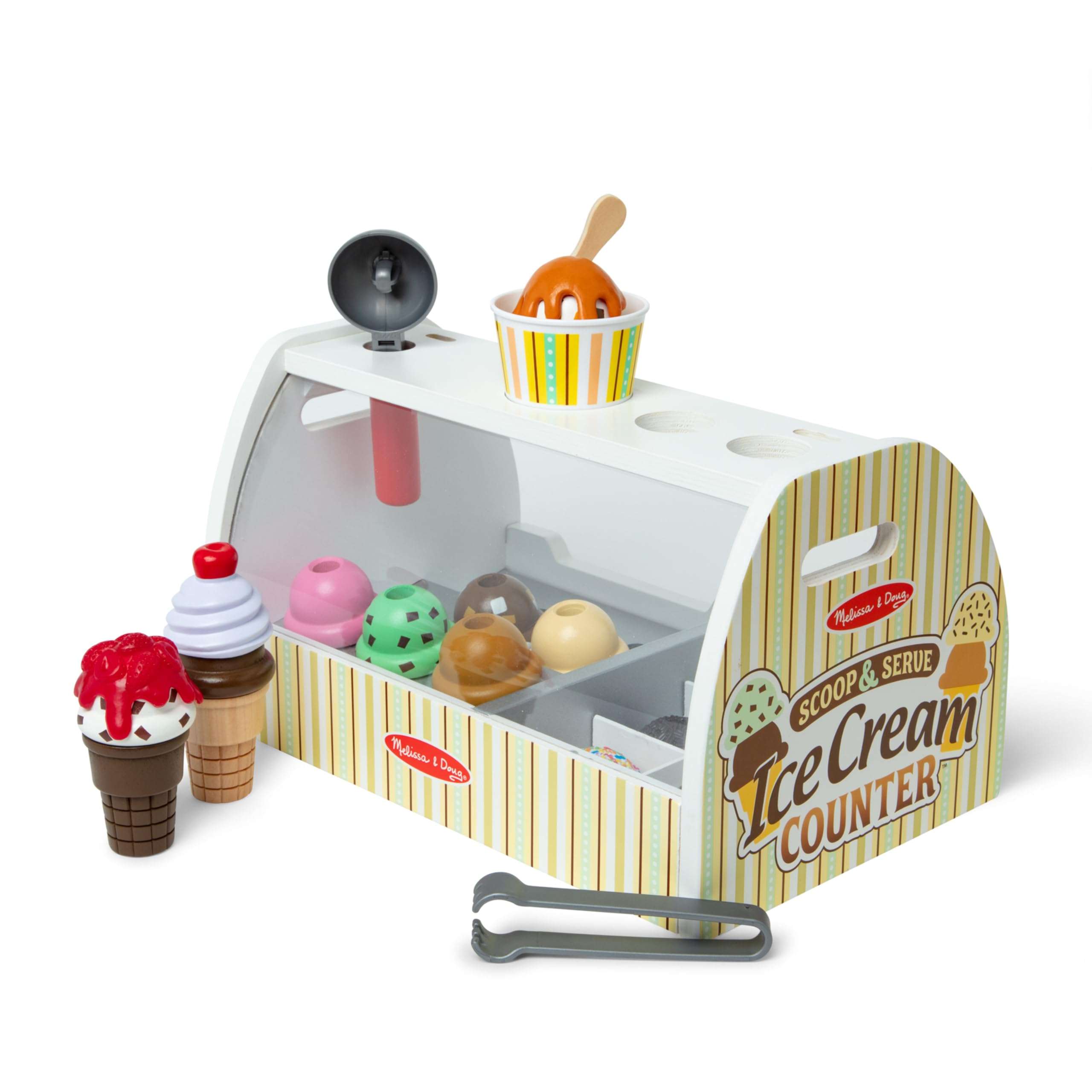 Melissa & Doug Wooden Scoop & Serve Ice Cream Counter, Pretend Play Store, 28 Toy Food & Play Kitchen Accessories, Preschool Toys for Girls & Boys 3+ - Image 1