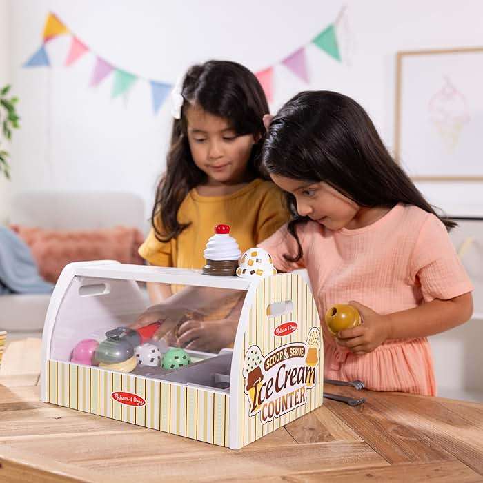 Melissa & Doug Wooden Scoop & Serve Ice Cream Counter, Pretend Play Store, 28 Toy Food & Play Kitchen Accessories, Preschool Toys for Girls & Boys 3+ - Image 2