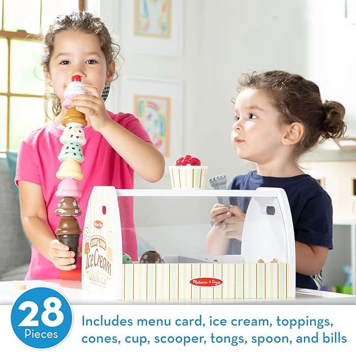 Melissa & Doug Wooden Scoop & Serve Ice Cream Counter, Pretend Play Store, 28 Toy Food & Play Kitchen Accessories, Preschool Toys for Girls & Boys 3+ - Image 3