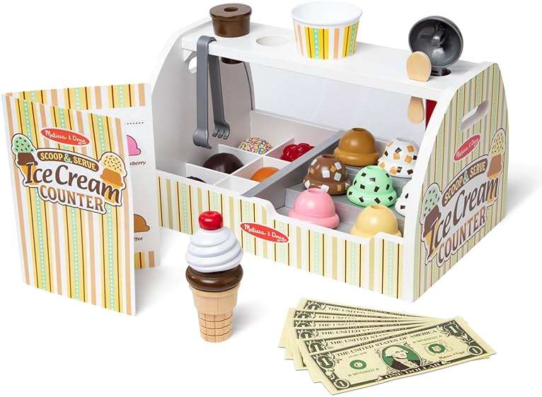 Melissa & Doug Wooden Scoop & Serve Ice Cream Counter, Pretend Play Store, 28 Toy Food & Play Kitchen Accessories, Preschool Toys for Girls & Boys 3+ - Image 4