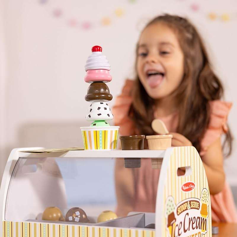 Melissa & Doug Wooden Scoop & Serve Ice Cream Counter, Pretend Play Store, 28 Toy Food & Play Kitchen Accessories, Preschool Toys for Girls & Boys 3+ - Image 6