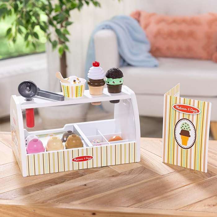 Melissa & Doug Wooden Scoop & Serve Ice Cream Counter, Pretend Play Store, 28 Toy Food & Play Kitchen Accessories, Preschool Toys for Girls & Boys 3+ - Image 8