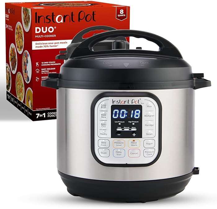 Instant Pot Duo 7-in-1 Electric Pressure Cooker, Slow Cooker, Rice Cooker, Steamer, Sauté, Yogurt Maker, Warmer & Sterilizer, Includes App with Over 800 Recipes, Stainless Steel, 8 Quart - Image 1