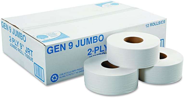 General Supply 9JUMBO Jumbo Roll Bath Tissue, 2-Ply, 9", White (Case of 12) - Image 2