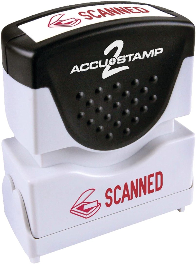 Accu-Stamp2® Shutter One-Color Stamp, "Scanned", 1 5/8" x 1/2" Impression, Red - Product Image