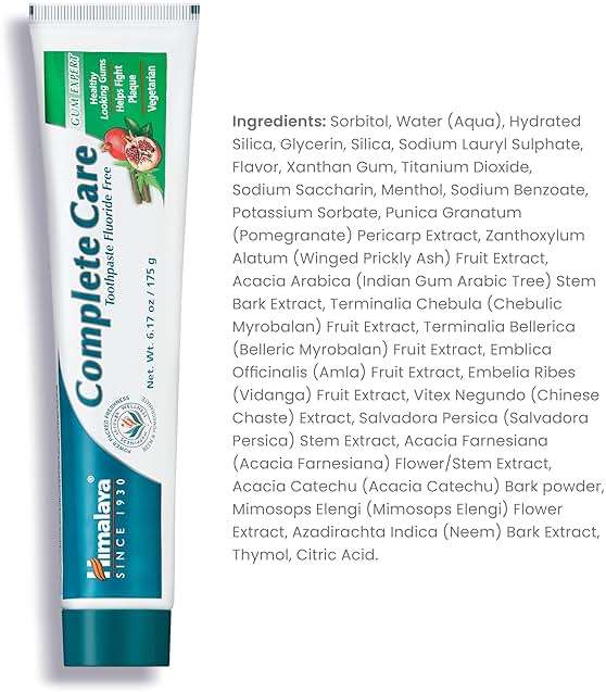 Himalaya Complete Care Toothpaste, Fights Plaque, Freshens Breath, Fluoride Free, Plant-Based, with Neem, Pomegranate, No Artificial Flavors, Cruelty Free, 6.17 Oz, 1 Pack - Image 2
