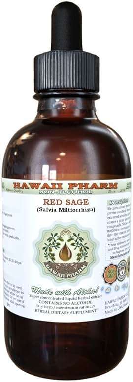 Red Sage Alcohol-Free Liquid Extract, Organic Red Sage (Salvia Miltiorrhiza) Dried Root Glycerite Natural Herbal Supplement, Hawaii Pharm, USA 2 fl.oz - Image 1