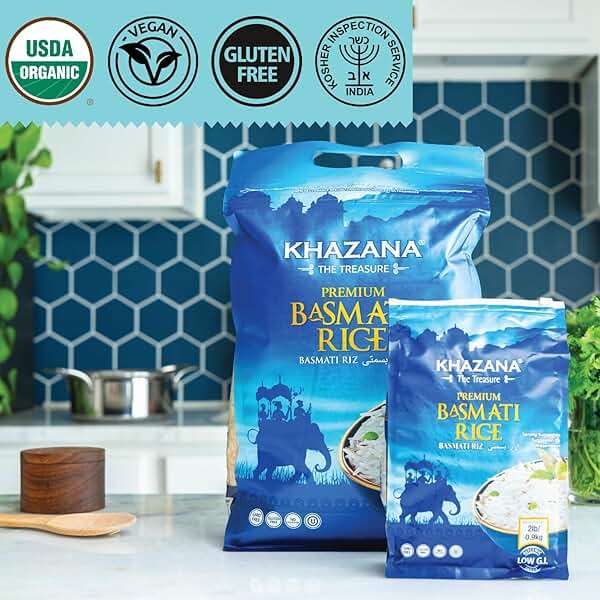 Authentic Premium Basmati Rice by Khazana in 10 lb Bag - Aromatic and Flavorful Indian Grain - Non-GMO, Gluten Free, Kosher, Cholesterol Free - Image 4