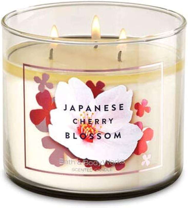 Bath & Body Works Japanese Cherry Blossom 3-Wick Candle - Scented Candle for At-Home Use - Long-Lasting, Room-Filling Fragrance - High Fragrance Oil Concentration - Soy Wax Blend - Image 1